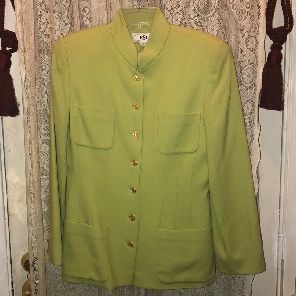PSI-BEAUTIFUL LIME GREEN WOOL CREPE 2PC SKIRTSUIT